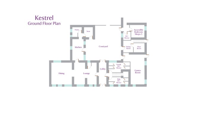The ground floor plan for Kestrel Bunkhouse